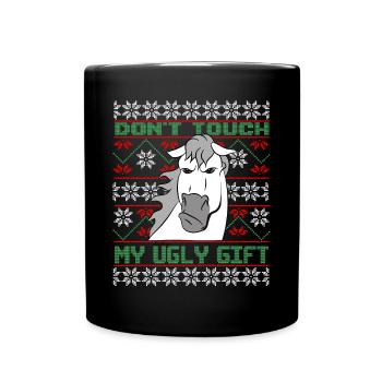 Dont Touch Ugly Brown Horse Rider Winter - Full Colour Mug - black - Front