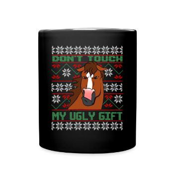 Dont Touch Ugly Brown Horse Rider Winter - Full Colour Mug - black - Front