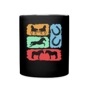 Reiten Pferd Hufeisen retro Reiter - Tasse einfarbig - Schwarz - Vorne