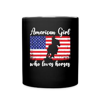 Amerikanisches Mädchen, das Arabische Pferde liebt - Tasse einfarbig - Schwarz - Vorne