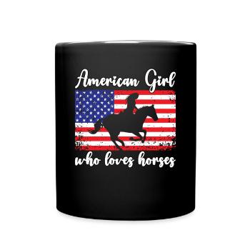 Amerikanisches Mädchen, das Arabische Pferde liebt - Tasse einfarbig - Schwarz - Vorne