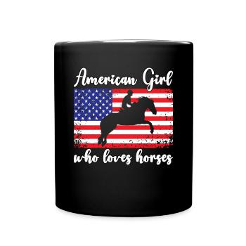 Amerikanisches Mädchen, das Arabische Pferde liebt - Tasse einfarbig - Schwarz - Vorne