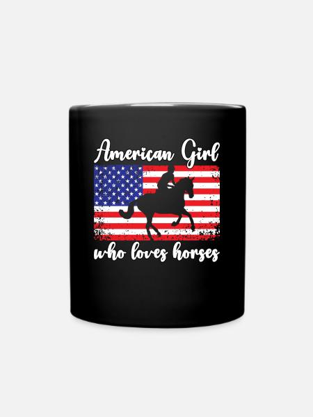 Amerikanisches Mädchen, das Arabische Pferde liebt - Tasse einfarbig - Schwarz