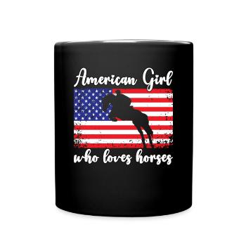 Amerikanisches Mädchen, das Arabische Pferde liebt - Tasse einfarbig - Schwarz - Vorne