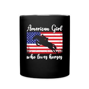 Amerikanisches Mädchen, das Arabische Pferde liebt - Tasse einfarbig - Schwarz - Vorne