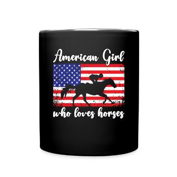Fille américaine qui aime les courses de chevaux - Mug uni - noir - Devant