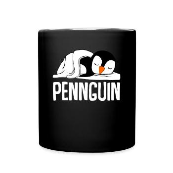 Müder Pinguin schläft im Bett - Tasse einfarbig - Schwarz - Vorne