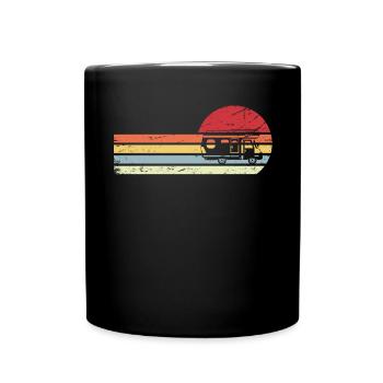 Sonne und Retro Lines - Campingwagen - - Tasse einfarbig - Schwarz - Vorne
