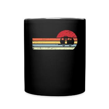 Sonne und Retro-Linien - Camping Wohnwagen - - Tasse einfarbig - Schwarz - Vorne