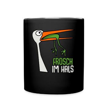 Storch mit Frosch im Hals - Tasse einfarbig - Schwarz - Vorne