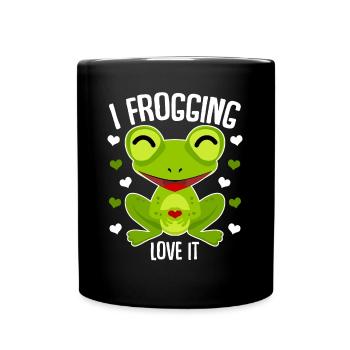 Frösche niedlicher Frosch - Tasse einfarbig - Schwarz - Vorne
