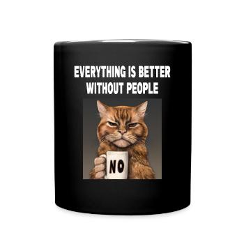 Mieux sans les gens Grumpy Funny Cat - Mug uni - noir - Devant