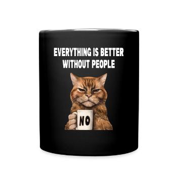 Mieux sans les gens Grumpy Funny Cat - Mug uni - noir - Devant