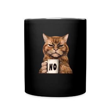 Chat grincheux et drôle avec une tasse de café dit non - Mug uni - noir - Devant