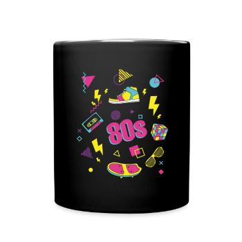 80s 80er Party Outfit Kostüm - Tasse einfarbig - Schwarz - Vorne