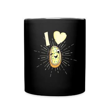 Funny Garlic Bread Heart Design - Full Colour Mug - black - Front