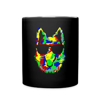 Weisser Schäferhund mit Sonnenbrille - Tasse einfarbig - Schwarz - Vorne