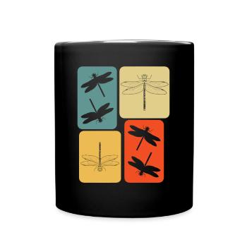 Libellen Insekten retro Libelle - Tasse einfarbig - Schwarz - Vorne