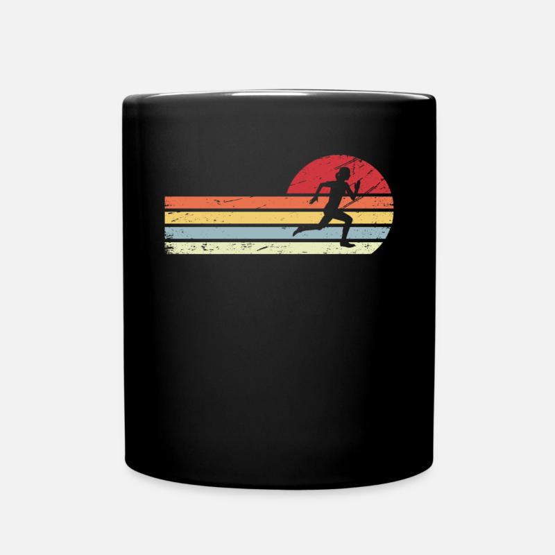 Sonne und Retro-Linien - weiblich laufend - - Tasse einfarbig - Schwarz
