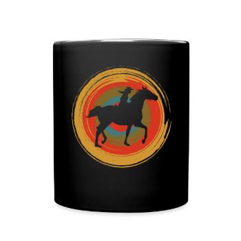 Retro Kreis Pferd - Tasse einfarbig - Schwarz - Vorne