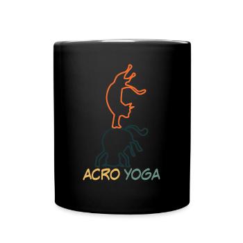 Acroyoga Acro Yoga mit Katze - Tasse einfarbig - Schwarz - Vorne