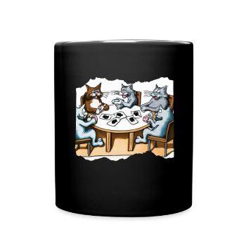 Cats Playing Cards - Full Colour Mug - black - Front