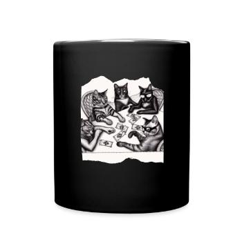 Cats Playing Cards - Full Colour Mug - black - Front