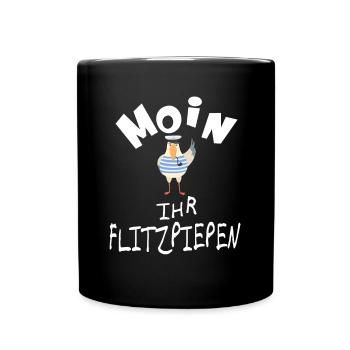 Moin ihr Flitzpiepen lustige Möwe - Tasse einfarbig - Schwarz - Vorne