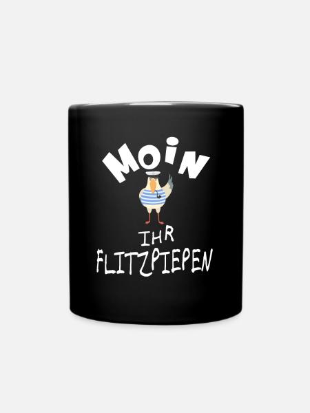 Moin ihr Flitzpiepen lustige Möwe - Tasse einfarbig - Schwarz