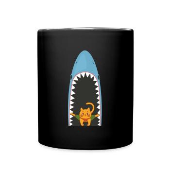 Shark Eating Cat - Tasse einfarbig - Schwarz - Vorne
