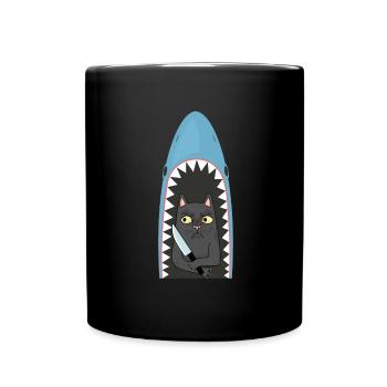 Shark Eating Cat - Tasse einfarbig - Schwarz - Vorne