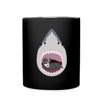Shark Eating Cat - Tasse einfarbig - Schwarz - Vorne