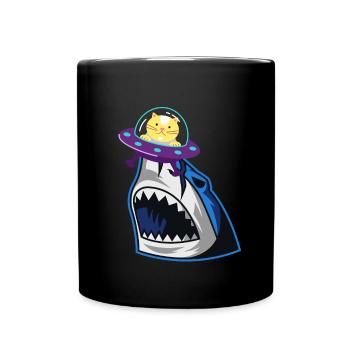 Shark Eating Cat - Tasse einfarbig - Schwarz - Vorne