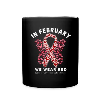 Red Ribbon Heart Disease Awareness - Full Colour Mug - black - Front