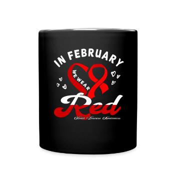 February Red Ribbon Heart Disease - Full Colour Mug - black - Front