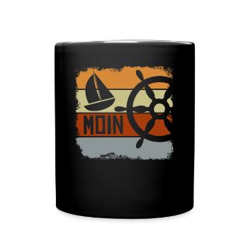Moin Segeln Segelboot Retro Norddeutsch - Tasse einfarbig - Schwarz - Vorne