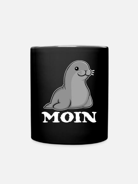 Moin Robbe Seehund Nordsee Norddeutsch - Tasse einfarbig - Schwarz
