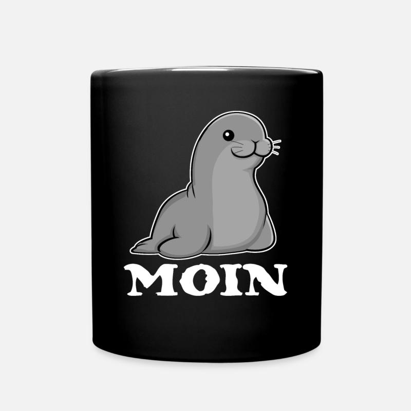 Moin Robbe Seehund Nordsee Norddeutsch - Tasse einfarbig - Schwarz