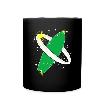 Surfboard im Weltraum Surfer - Tasse einfarbig - Schwarz - Vorne