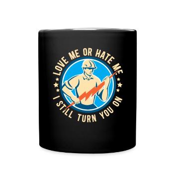 Drôle d’électricien haute tension disant électricité - Mug uni - noir - Devant