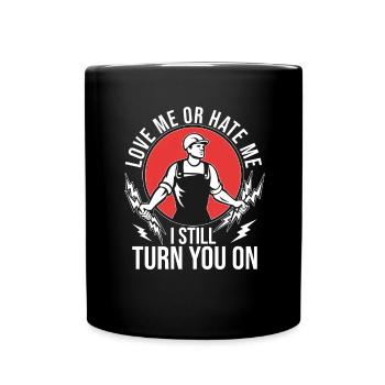 Drôle d’électricien haute tension disant électricité - Mug uni - noir - Devant