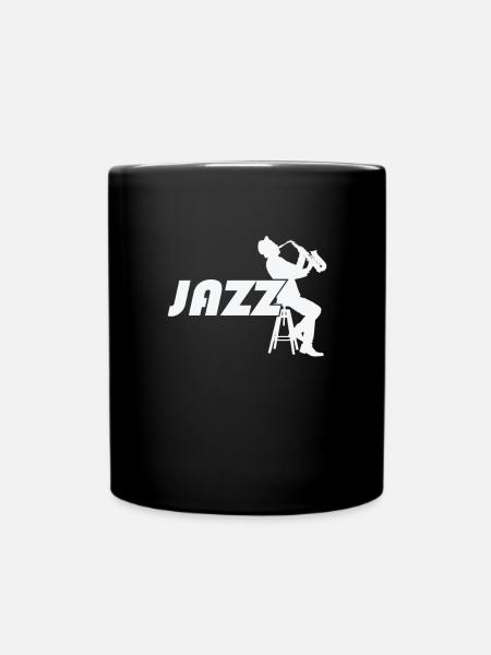 Jazz mit Saxophone auf einem Barhocker - Tasse einfarbig - Schwarz