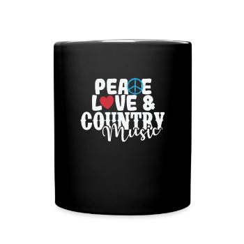 Peace, Love and Country Music USA Amerika - Tasse einfarbig - Schwarz - Vorne