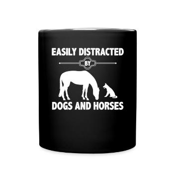 Facilement distrait par les chiens et les chevaux - - Mug uni - noir - Devant