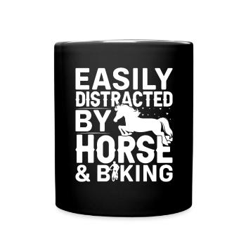Easily distracted by horses and cycling - - Full Colour Mug - black - Front