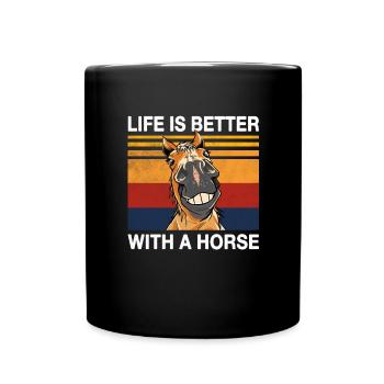 Das Leben ist besser mit Pferd Reiter Design - Tasse einfarbig - Schwarz - Vorne