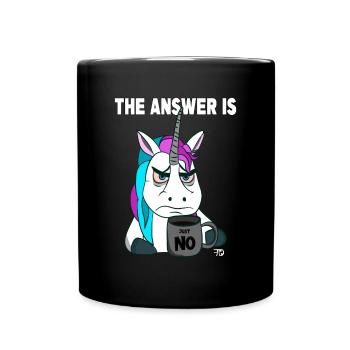 Just no. Grumpy funny unicorn with coffee - Full Colour Mug - black - Front