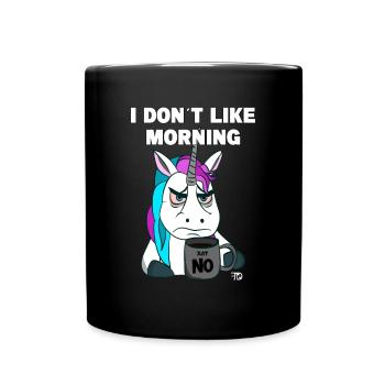 Licorne grincheuse et drôle avec tasse de café - Mug uni - noir - Devant
