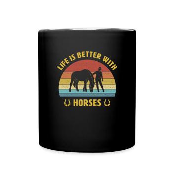 Life is better with horse rider design - Full Colour Mug - black - Front