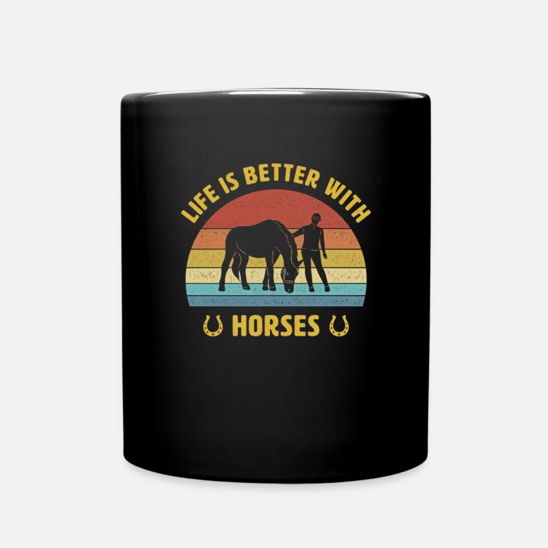 Das Leben ist besser mit Pferd Reiter Design - Tasse einfarbig - Schwarz